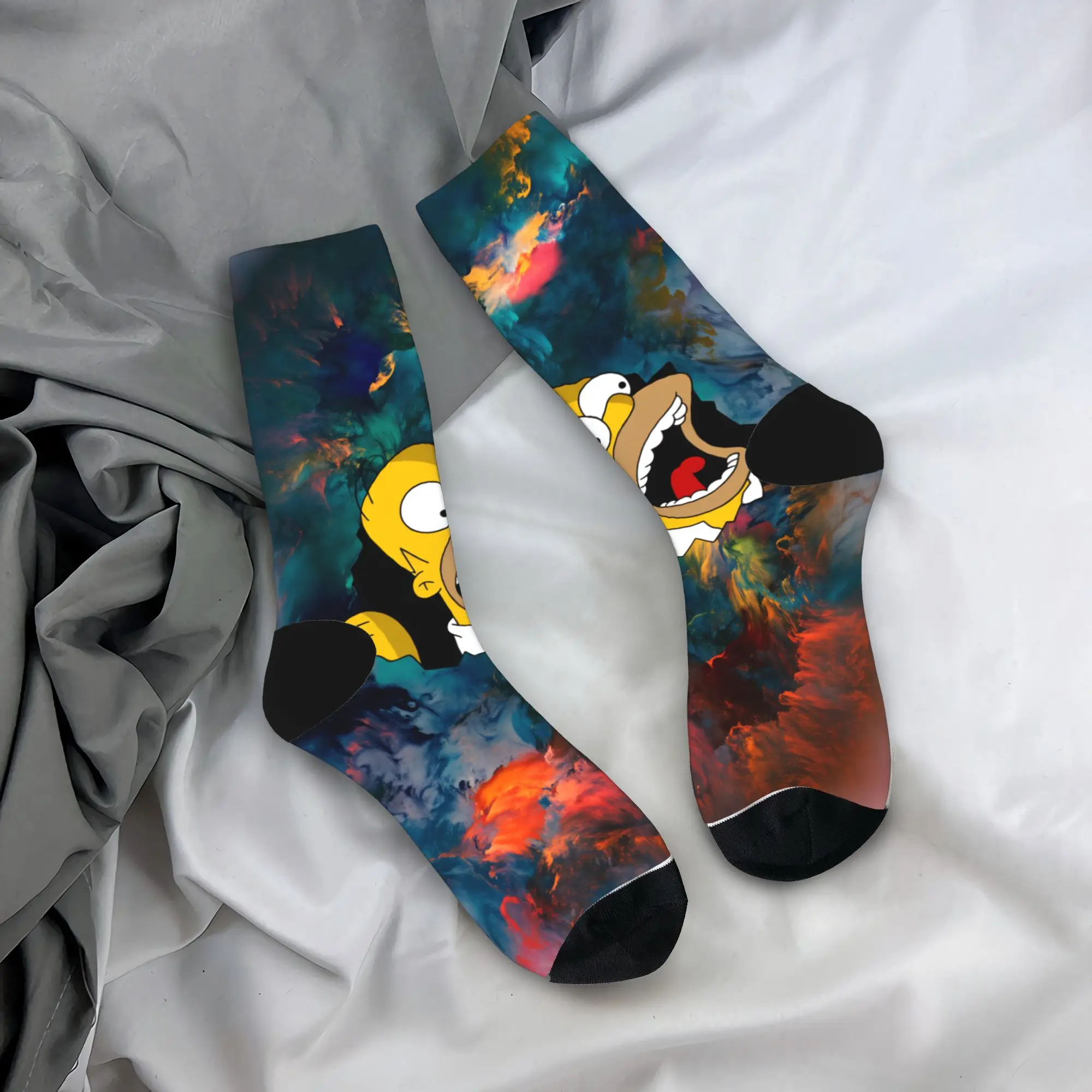 

Homer S-Simpsons Abstract Art Breakout Socks Anti Sweat Stockings Adults Men Soft Skateboard Socks Autumn Funny Design Socks
