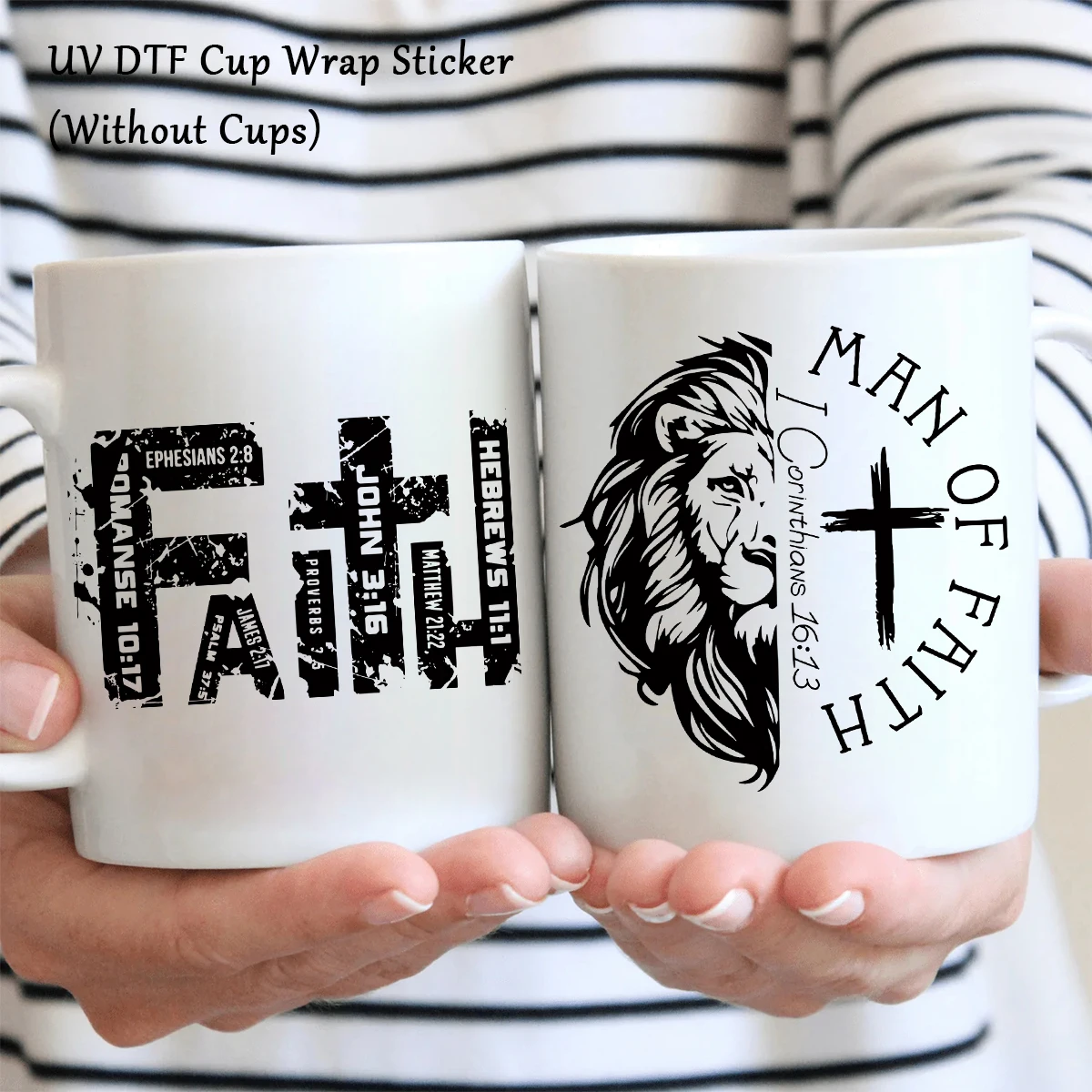 4Pcs UV DTF Cup Wraps Decals Lion Christian Jesus Cross Man Of Faith DIY Waterproof DTF Transfer Stickers for Mugs Water Bottle