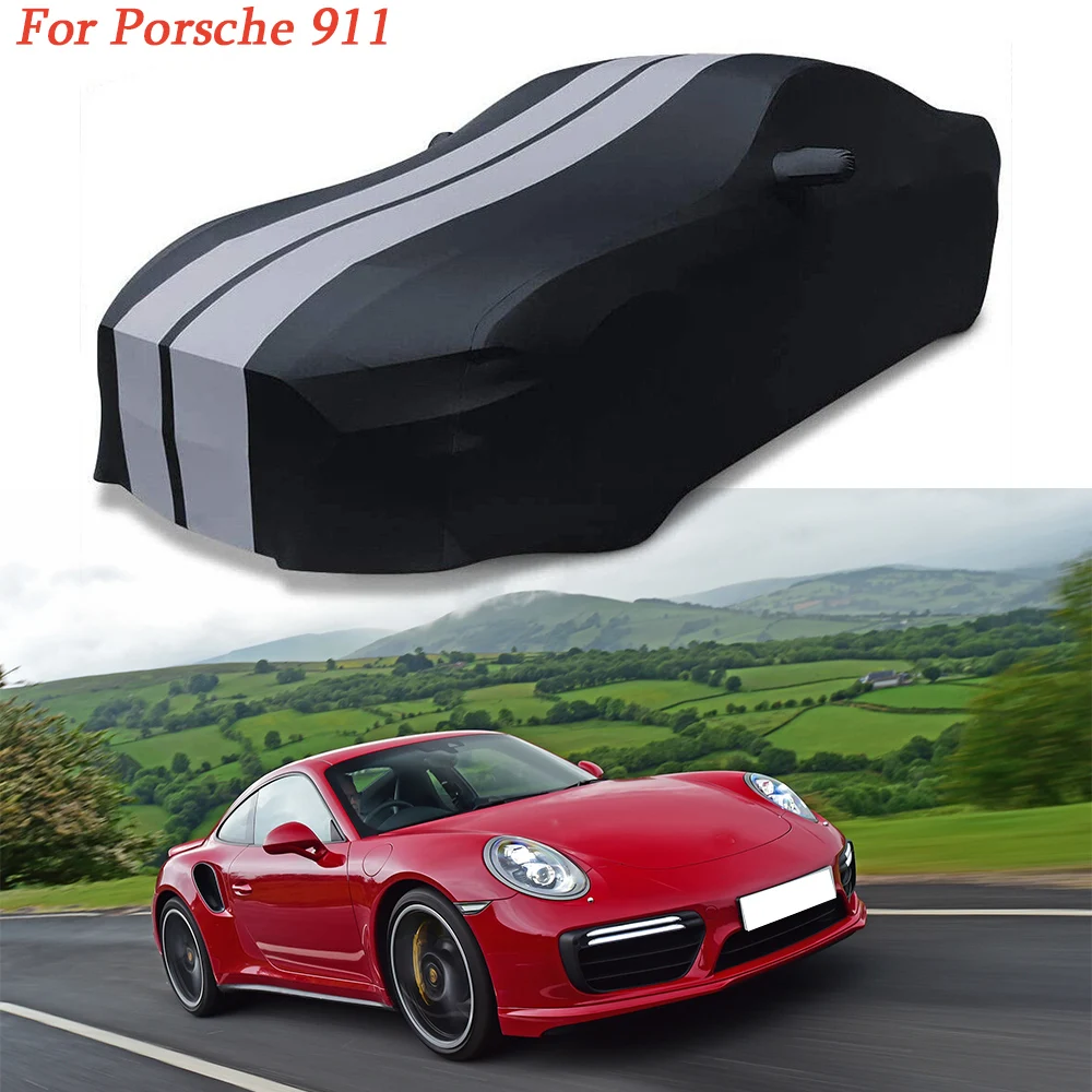 Ultraguard Stretch Satin Indoor Car Cover Compatible For Porsche Model the Ultimate Custom Fit Black With Gray Stripes