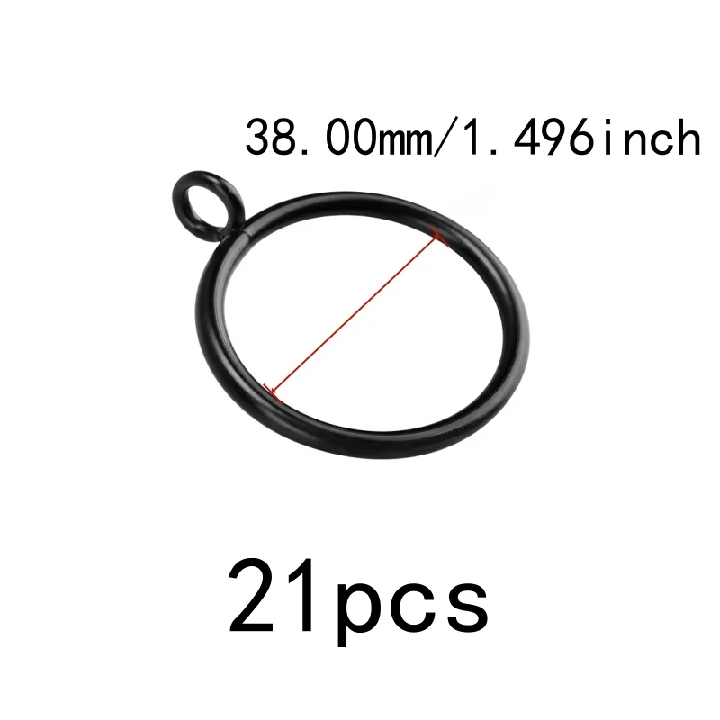 21 pcs 38mm Curtain Rings with Holes, Black Iron Material for Living Room Window Curtain, Multipurpose