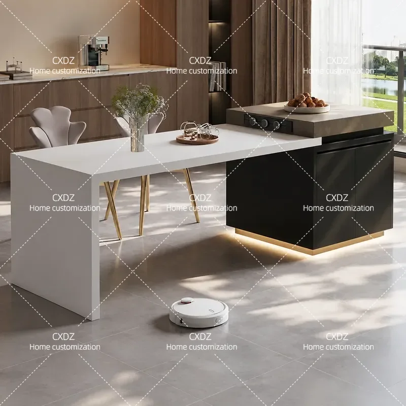 Italian Style Island Dining Table Integrated Household Retractable Rock Slab Middle Guide Table Kitchen Narrow Storage Tea