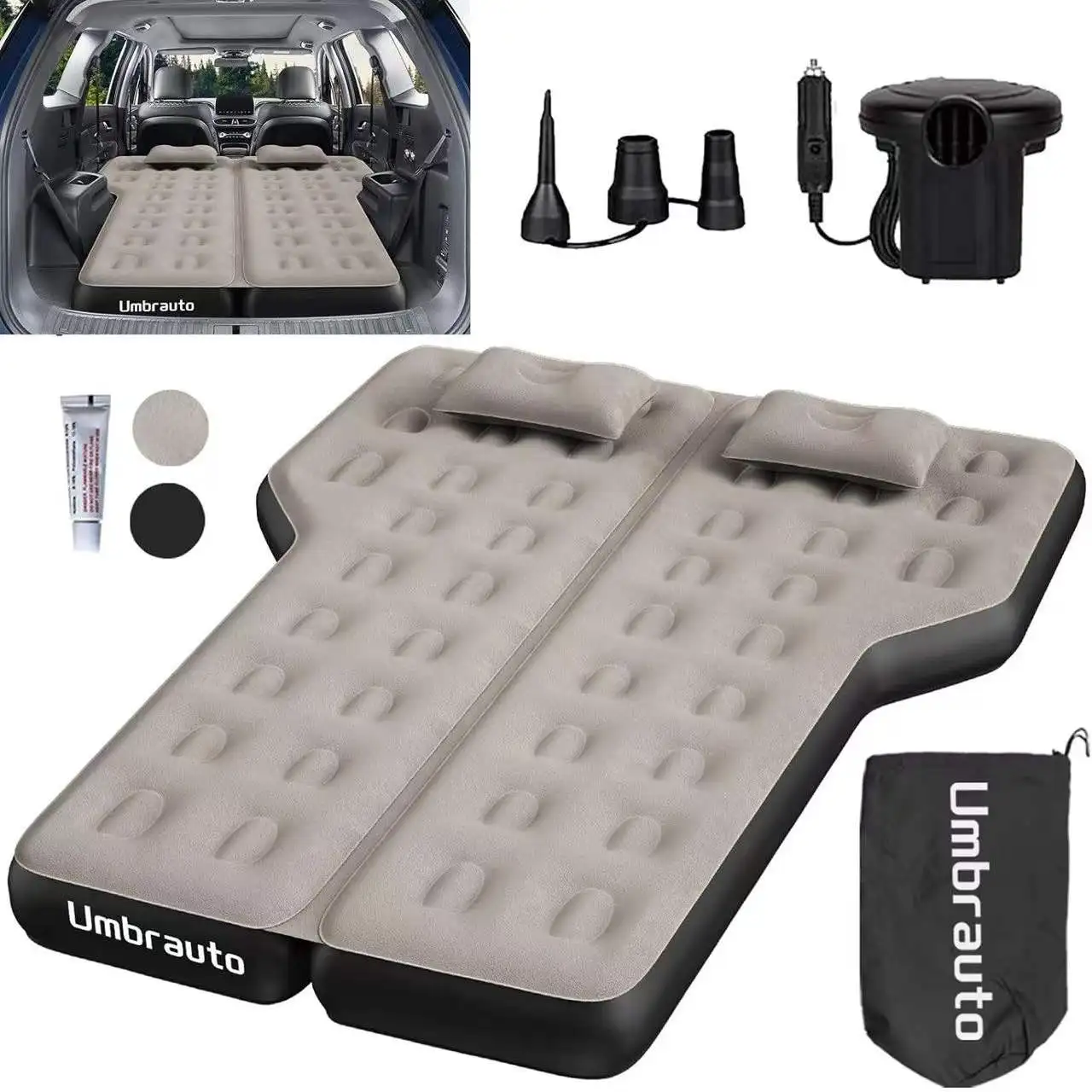 Umbrauto SUV Camping Air Mattress: 2024 Upgraded Flocking Surface/Extra Thick Oxford Bottom Inflatable Car Sleeping Bed for Back