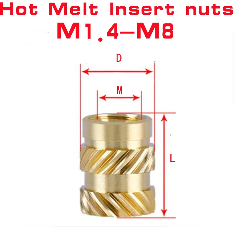 10/100pcs M1.4 M1.6 M2 M2.5 M3 M4 M5 M6 M8 Brass Hot Melt Insert Knurled Nut Heat Molding SL-type Double Twill Embedment Nut