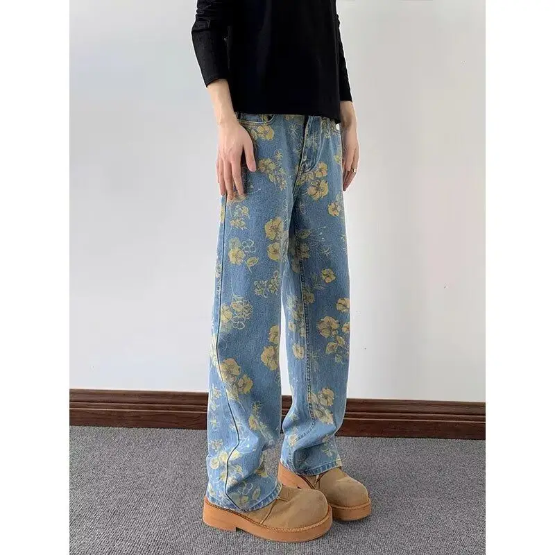 

Мужские джинсы American Color Blo с принтом, осенние, свободного кроя, с легким расклешением, прямые, из хлопка и полиэстера