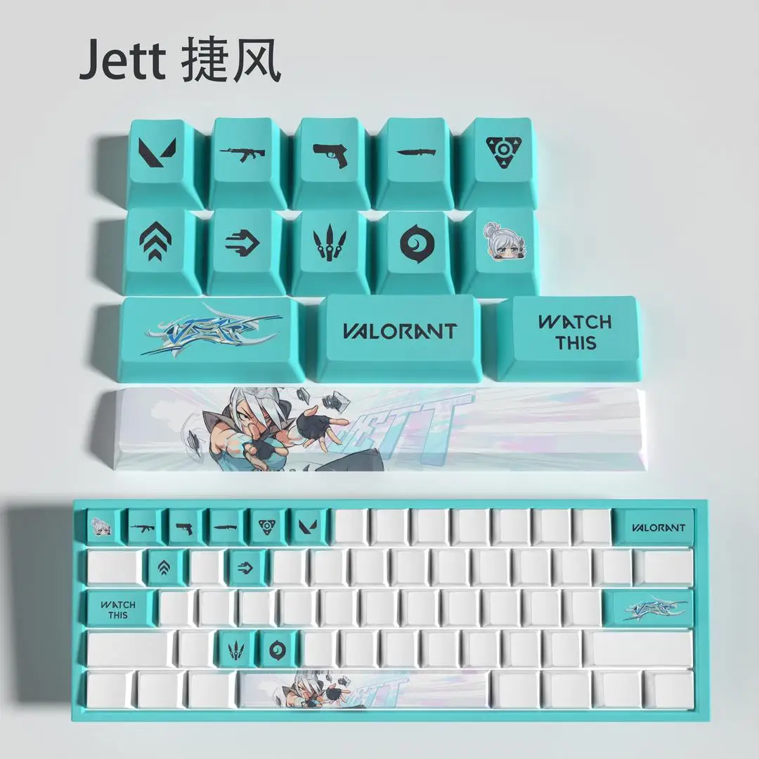 Imagem -03 - Valorant Jett Keycap Grupo Pbt Oem Keyboard Caps Keycaps Personalizados para Jogos Acessórios de Teclado Mecânico Presente 14 Chaves 29 Chaves 108 Chaves