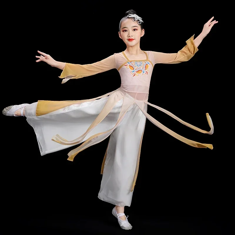 

Классический костюм для танца Янко, одежда Ханьфу, народный танцевальный костюм с веерами, элегантное платье Ханьфу для девочек, для занятий танцами, в стиле принцессы