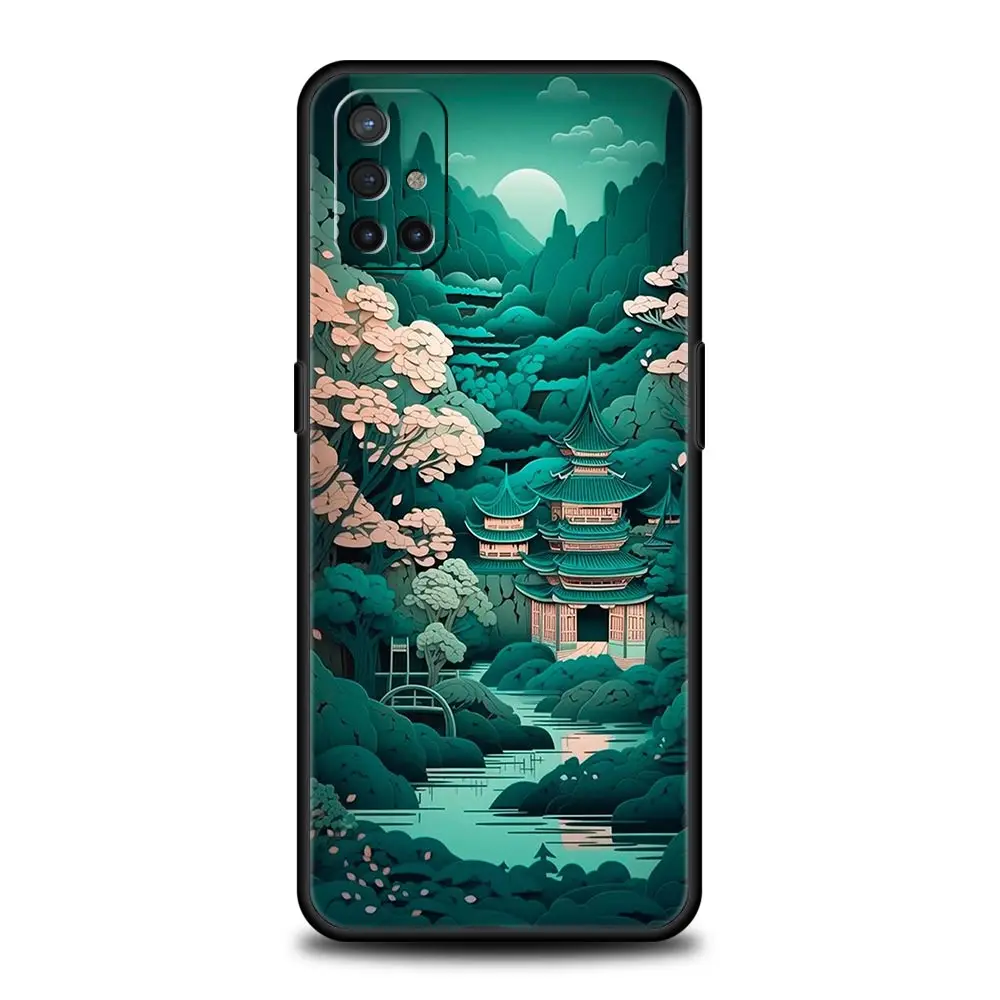 Japanese Landscape Phone Case For OnePlus 12 11 10 9 8 7 7T Pro 12R 10R 9RT 9R 8T Nord N100 N200 N10 2T CE 2 5G Soft Black Cover