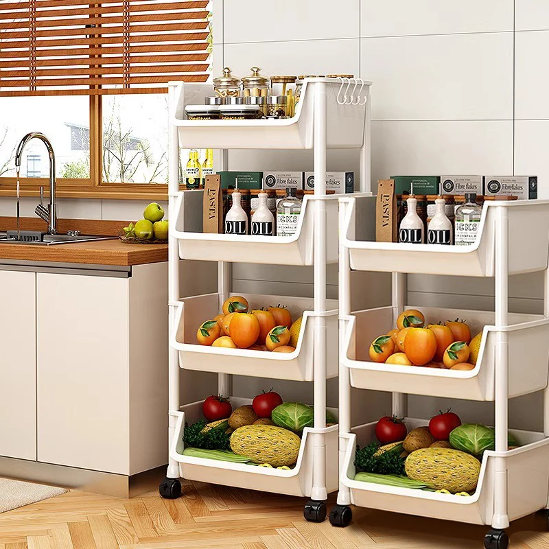 Modern Simplicity Kitchen Storage Rack Vegetable Fruit Basket Multi-Functional Mobile Shelf Ground Stand for Utensils Storage