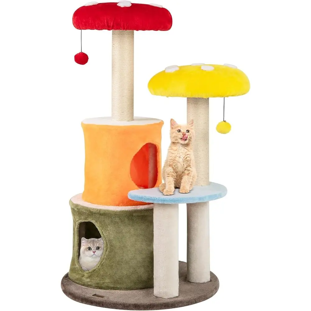 

43 Multi-Level Cat Tree Tower with Sisal Posts, Plush Perches & Dangling Toys