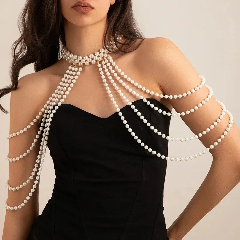 Trendy Braut Quaste Imitation Perle Schulter Kette Halskette für Frauen Elegante Schal frauen Hochzeit Schmuck Zubehör Geschenke