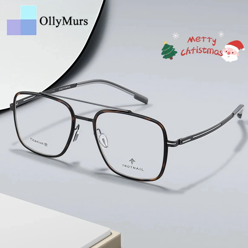 

OLLYMURS модные роскошные очки с двойной перемычкой, женские очки в стиле ретро, большой размер, из чистого титана, оптическая оправа для очков по рецепту для мужчин 180