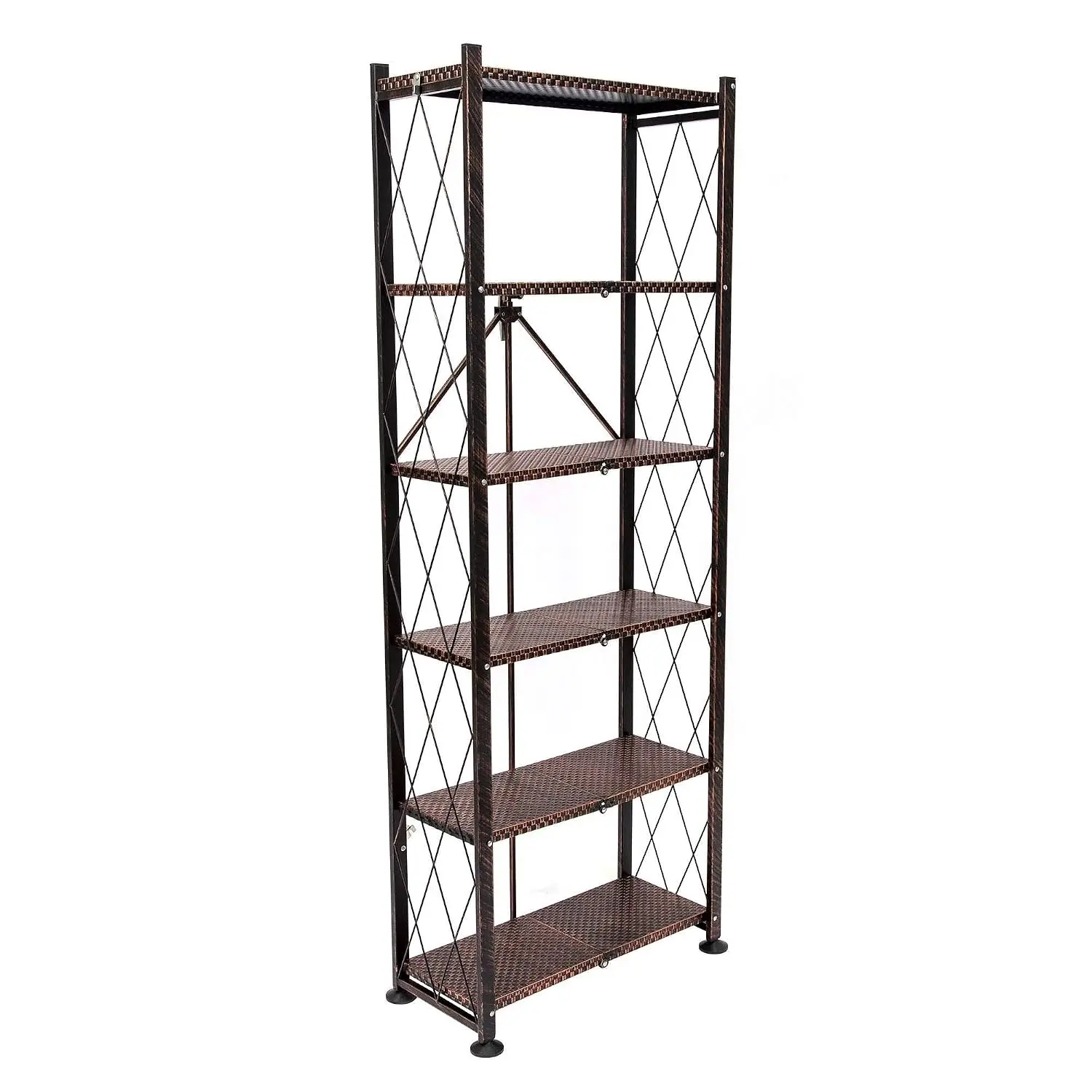 6 Tier Stamped Steel Bookcase Shelf Organizer Rack with Storage for Decor Vinyl Records & Books, Bronze, Customized