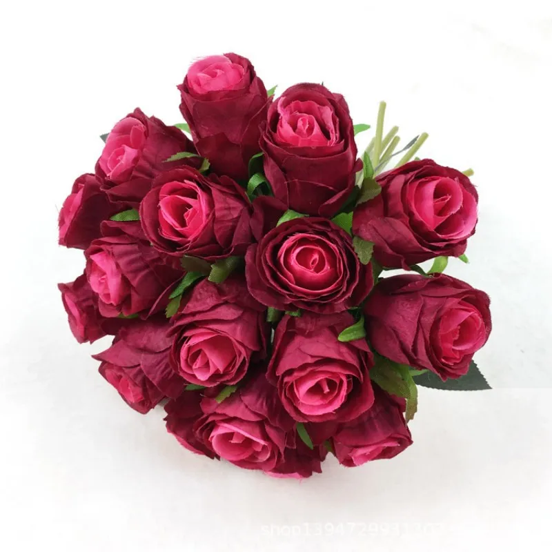 YO CHO Artificial Flower Bouquet 18 Heads Silk Rose Fake Flower White Bridesmaid Wedding Bouquet Home Party Wedding Table Decor