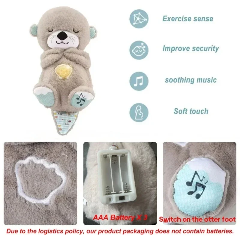 Cute Breathing Otter Soothing Plush Teddy Bear Sleep Doll Snuggle Buddy Gift  toys with light Rhythmic Dolls for baby newborn