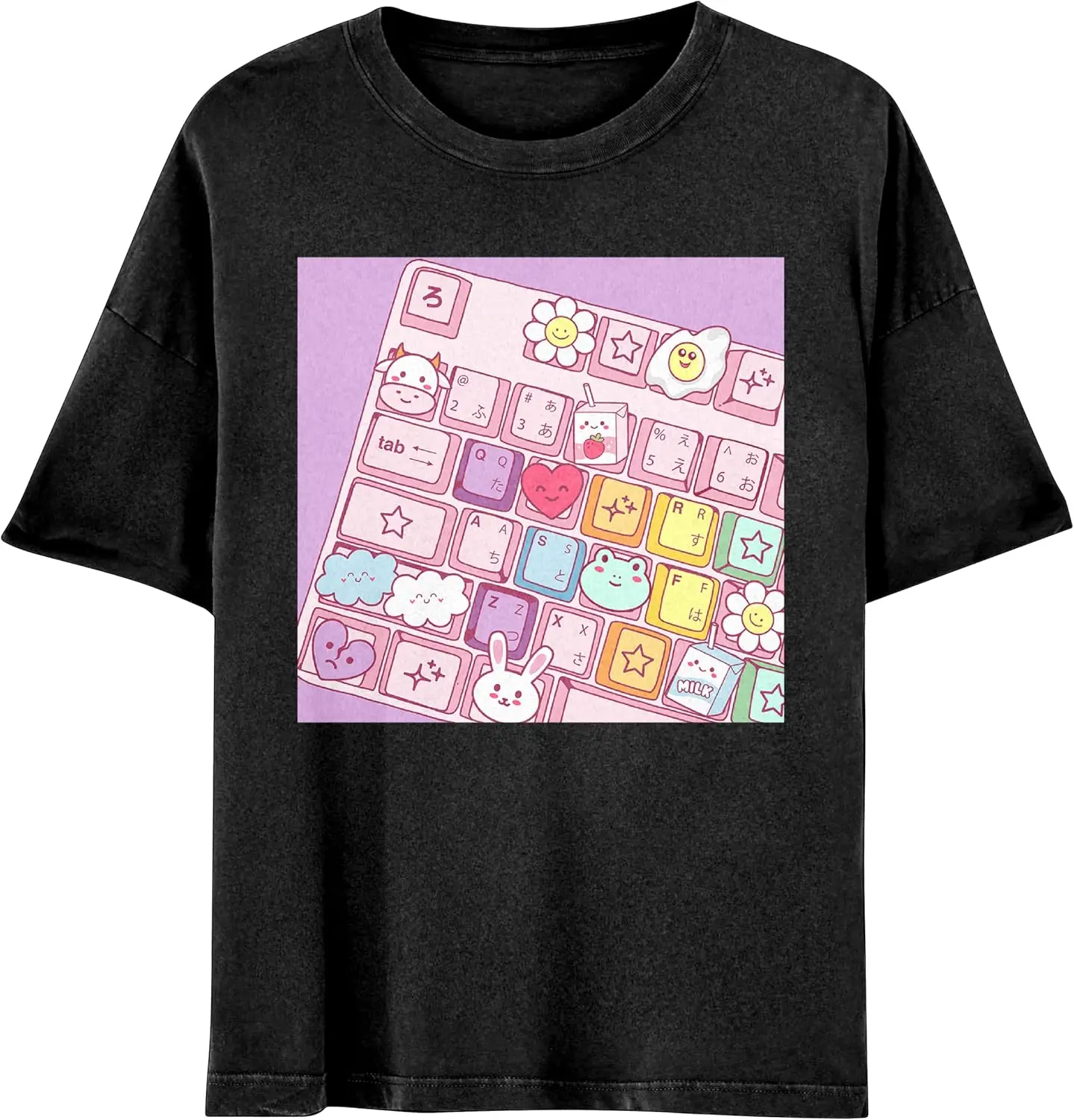 Japanese Kawaii Close-Up Cartoon Keyboard Mens and Womens Short Sleeve T-Shirt