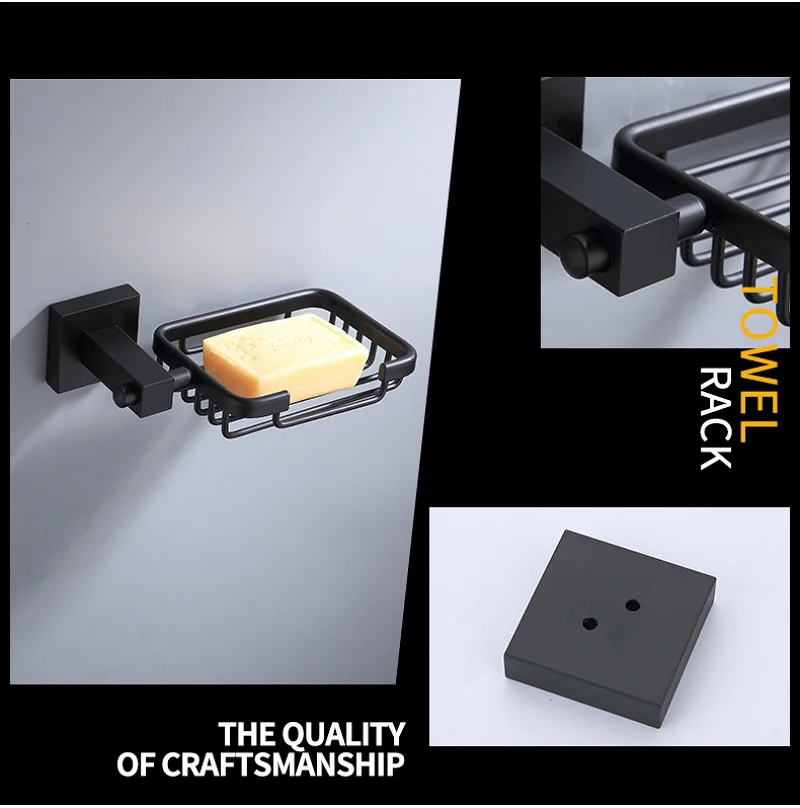 Aluminum Alloy Bathroom Soap Holder Wall Mounted Black Storage Basket Soap Sponge Dish Holder Kitchen Accessories Home Decor