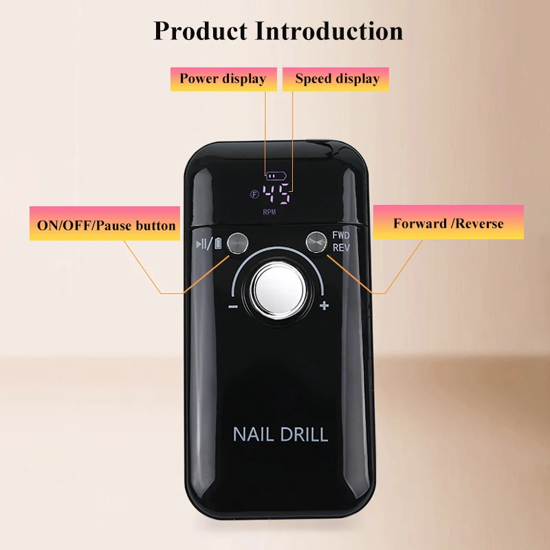 New 45000RPM Professional Electric Nail Drill Machine Rechargeable Nail Polishing File Low Noise Polisher Manicure Accessories