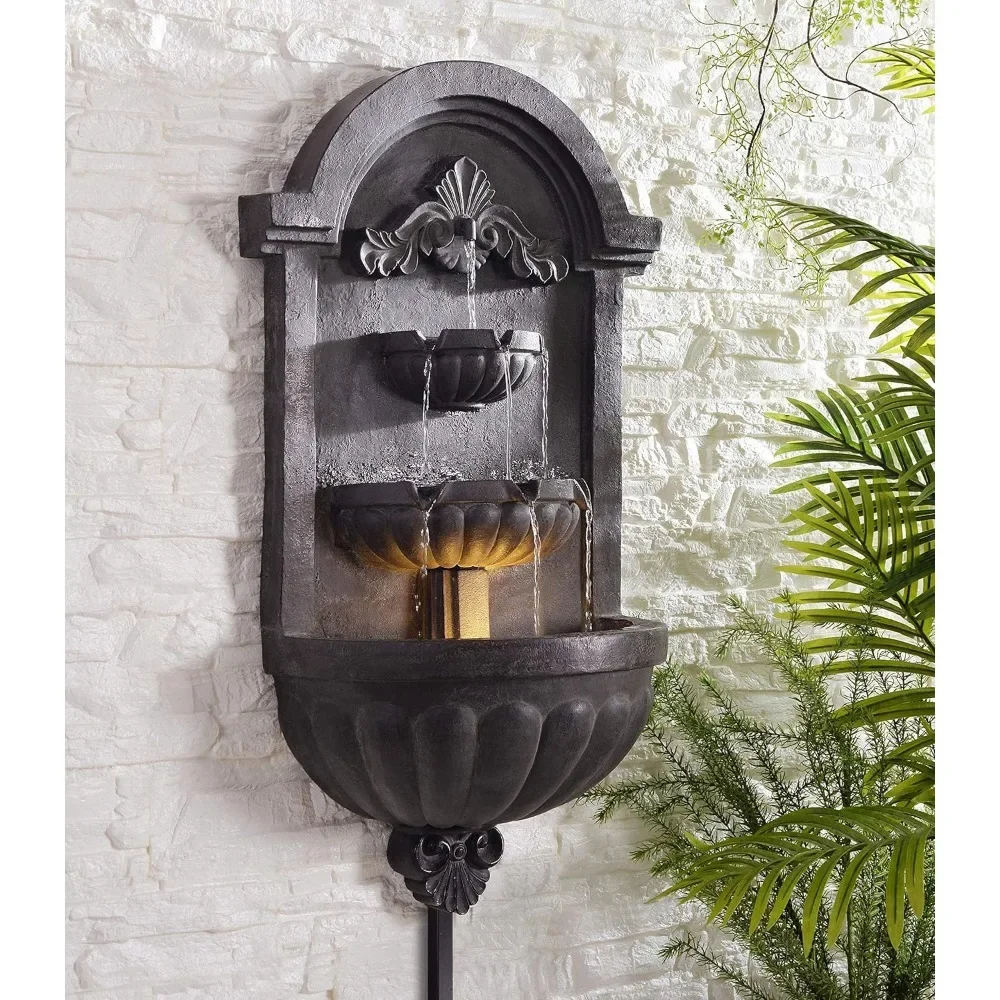 

35 Inch High Indoor and Outdoor Wall Mounted Resin Fountain, Bronze Finish, Classic Style Outdoor Fountain