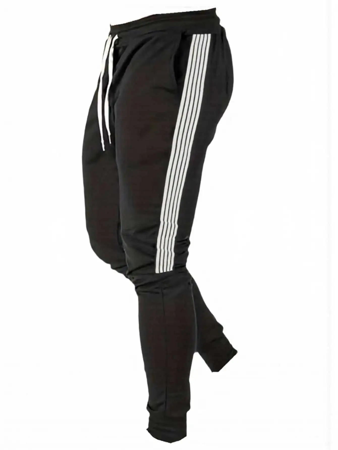 Male Athletic Jogger Pants Side 3 Stripes Design Slim Tapered Sweatpants Elastic Waist Running Gym Casual Street Trousers