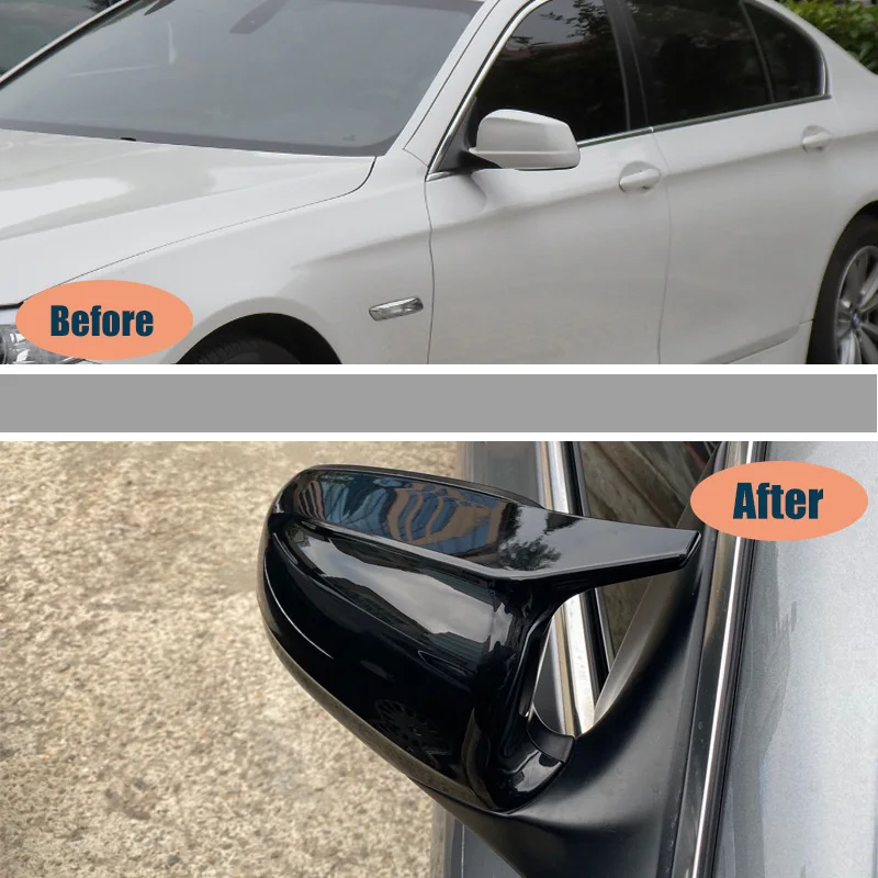 Oxhorn Style Gloss Black Plastic Car Door Wing Side Rearview Mirror Shell Covers For BMW 5 Series F10 F11 Pre-LCI 2010 - 2013