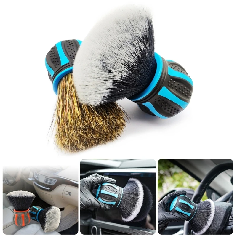 H3CE Non Scratch Vehicle Detailing Tool Soft Boar Hair Bristles Deep Crevice Cleaning