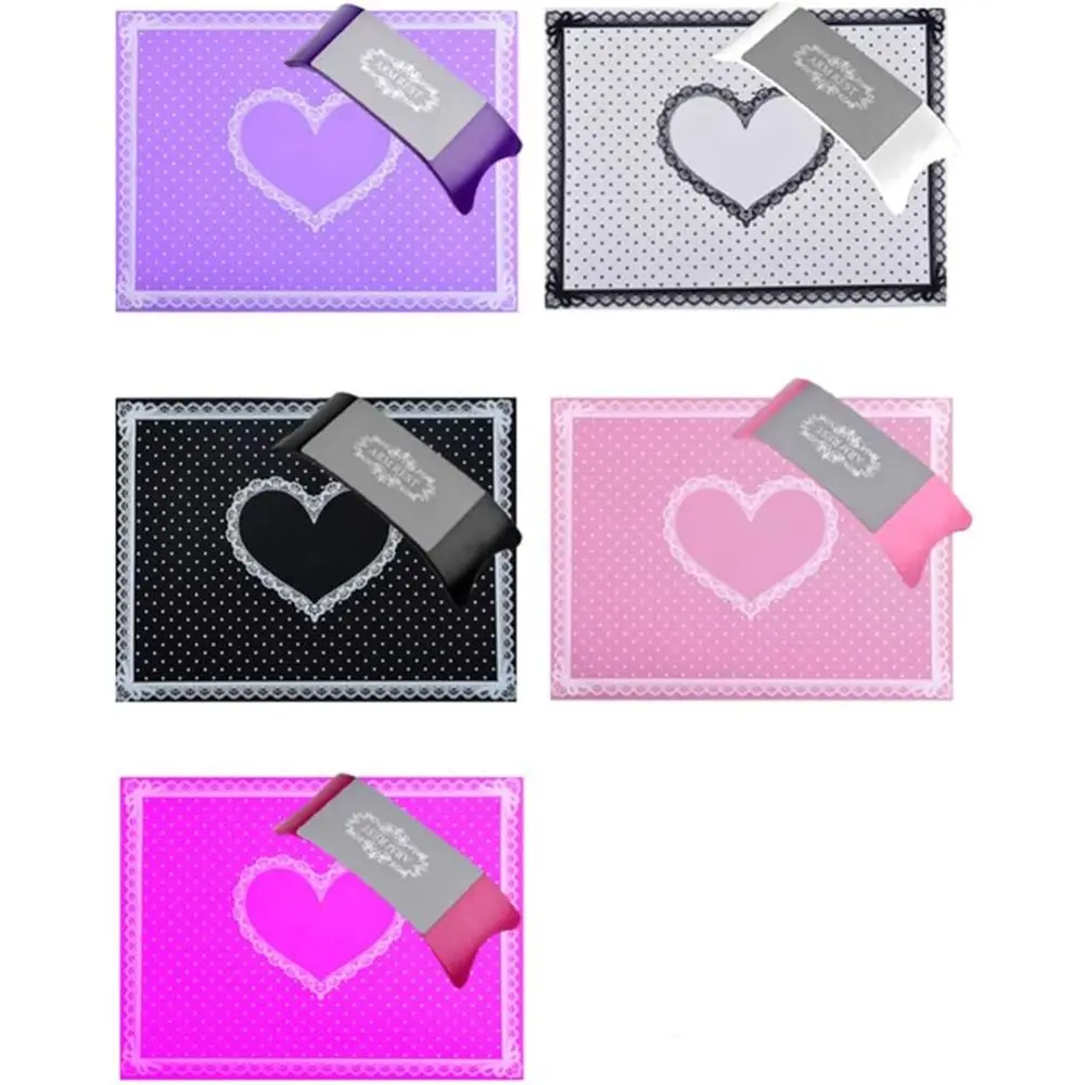 Foldable Nail Art Table Mat Set Non Stick Washable Nail Cushion Manicure Tools Love Heart Easy To Clean Silicone Hand Pillow