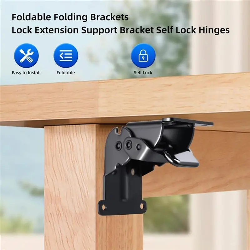 A98E-Foldable Lock Extension Support Brackets 8 Pack, Folding Brackets, Heavy-Duty Self-Locking Hinges With Screws