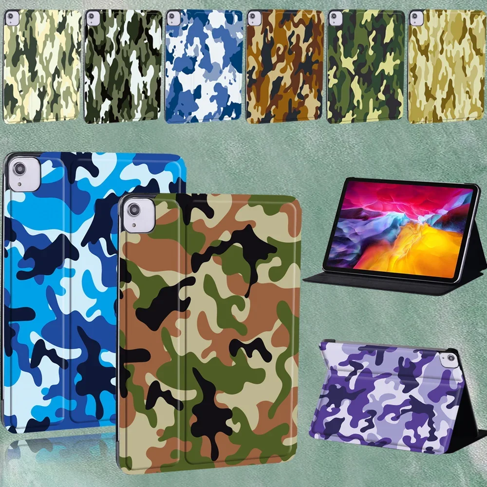 

For Apple IPad Air 4 10.9" 2020 A2072 A2316 A2324 A2325 Camouflage Series Pattern PU Leather Tablet Stand Tablet Cover+Stylus