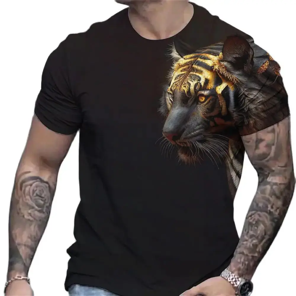 Tiger Print T-shirt 3D Animal Men's shirt Summer Short sleeve men's casual pullover Oversized top T-shirt Men's S-6XL