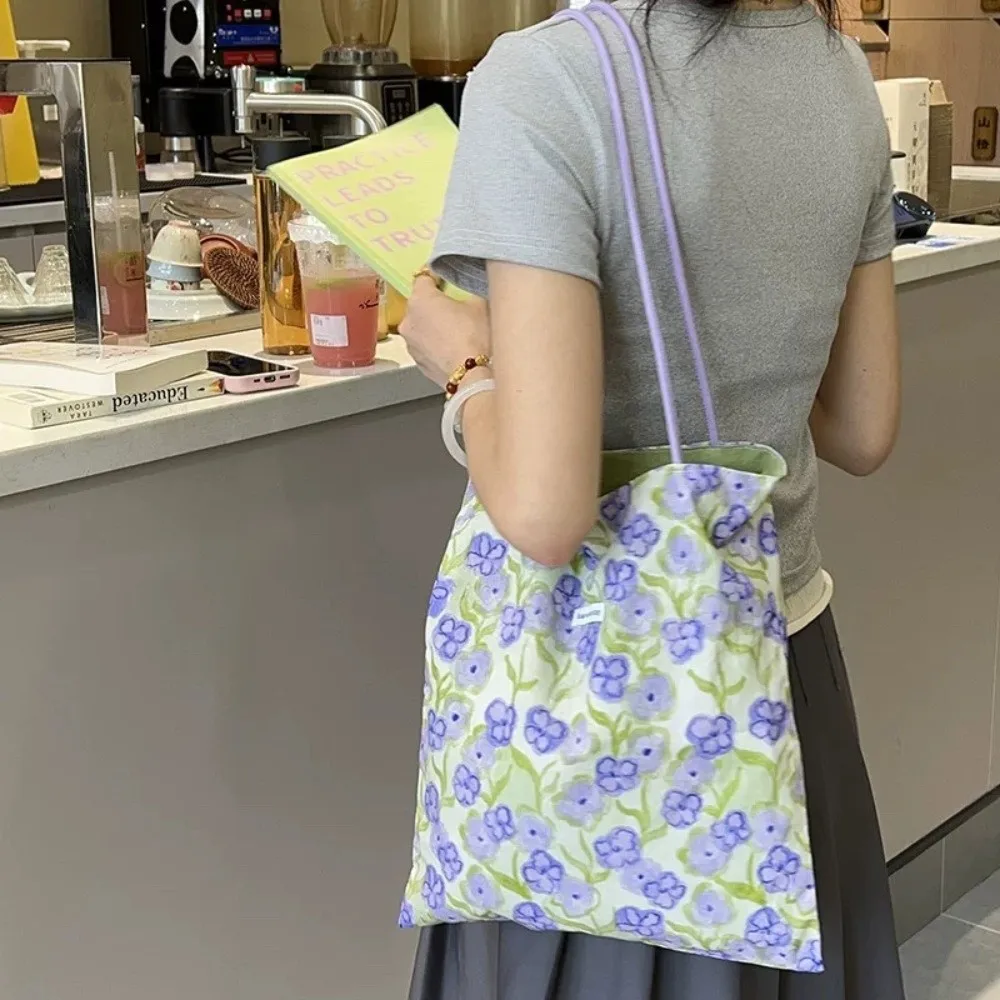 

Легкая двусторонняя большая сумка большой вместимости, зеленые, фиолетовые сумки на плечо с цветком, элегантные сумки на плечо в корейском стиле для покупок, дорожные сумки