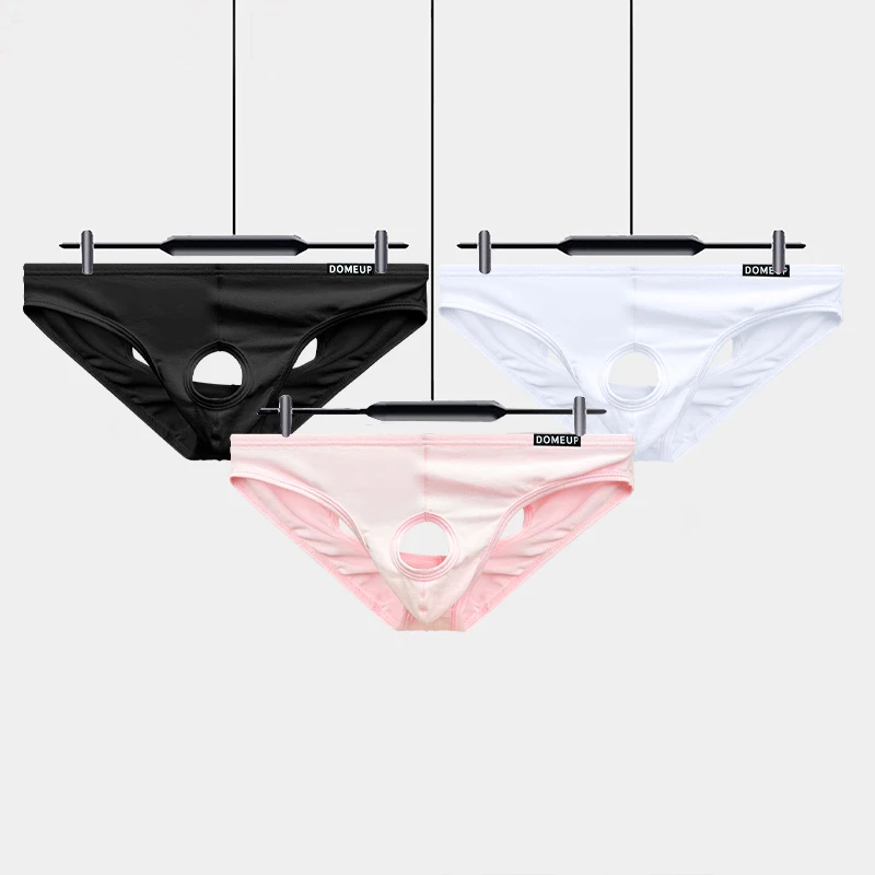 2 PCS Hole Underwear Men Sexy Briefs solid color Buttocks Backless Underpants Open Pouch Panties See Through Lingerie