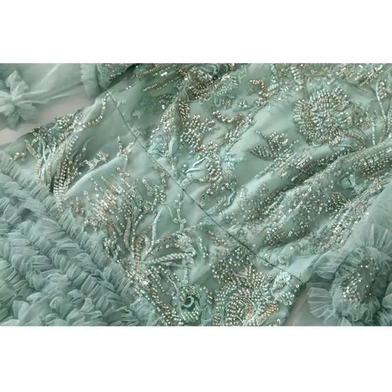 Qmqa moda feminina elegante grânulo lantejoulas malha emenda manga comprida cintura alta vestidos formais 2025 primavera feminino novo qm240