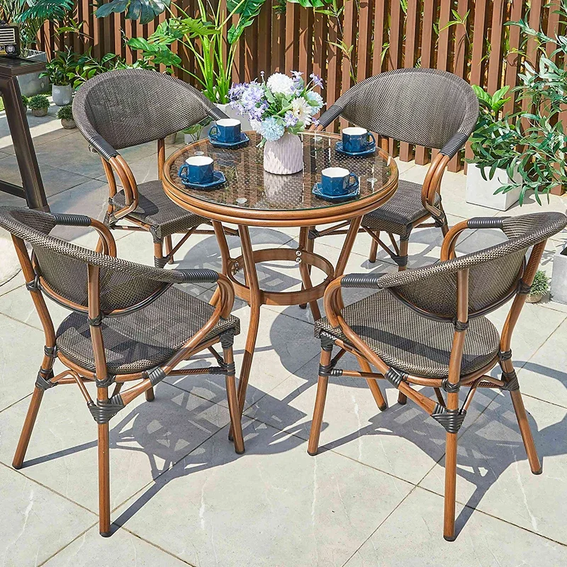 Factory Price Bistro Tables And Chairs Set Hotel Restaurant Coffee Shop Dining Table Set Aluminum Patio Garden Outdoor Furniture