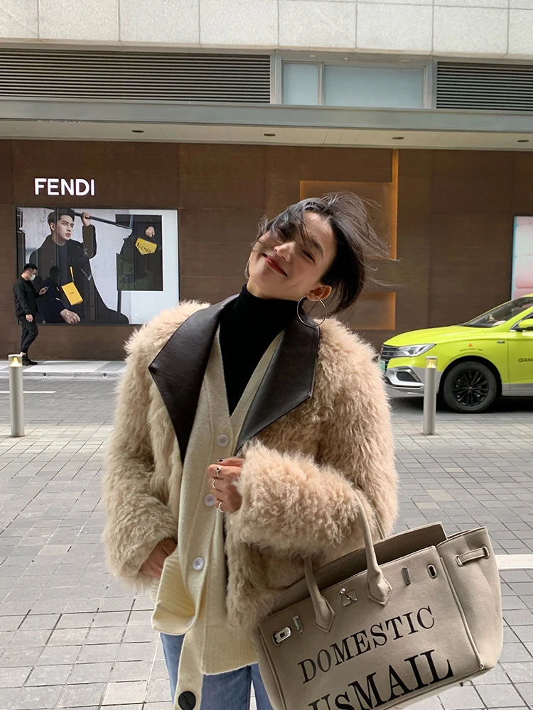 영 스타일 양털 재킷 202 신상 여성 의류 패치워크 긴 소매 코트 영국 출퇴근 스타일 레귤러 길이