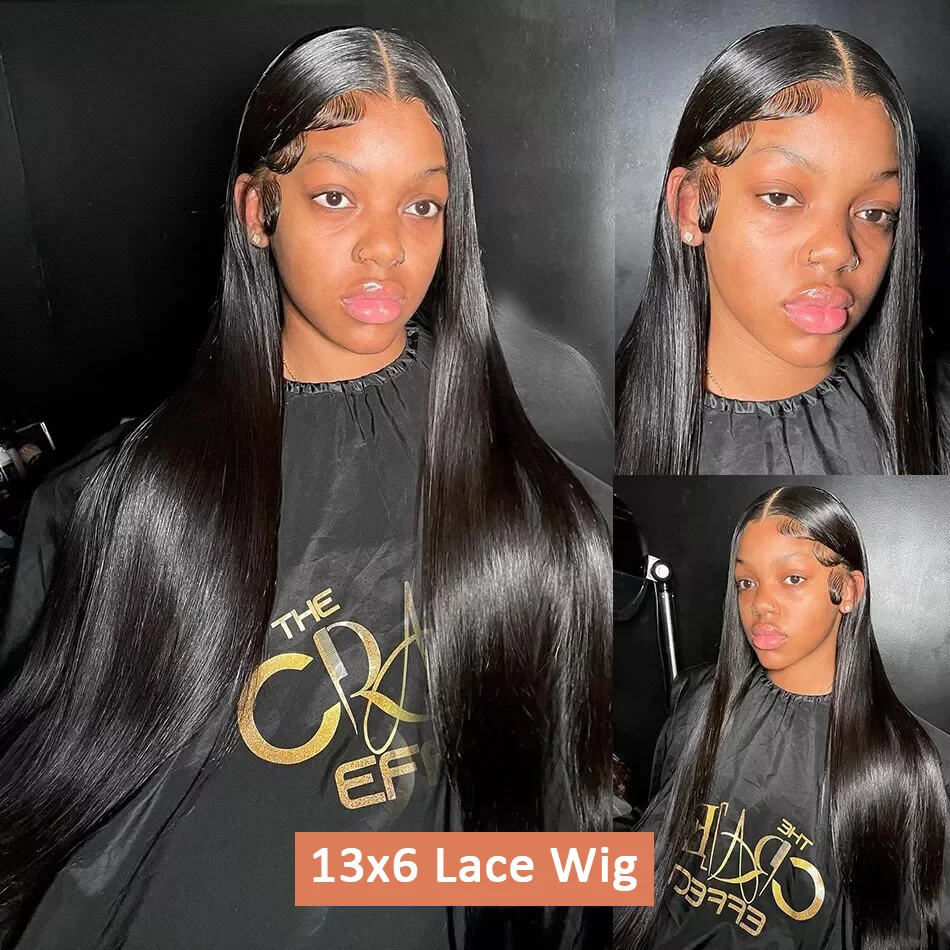 Perruque Lace Front Wig naturelle lisse, 13x4 13x6, cheveux humains, pre-plucked, pour femmes