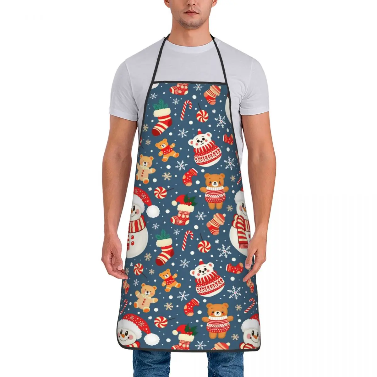 Avental de boneco de neve de Natal, acessórios de cozinha domésticos personalizados, aventais de barbeiro sem bolso