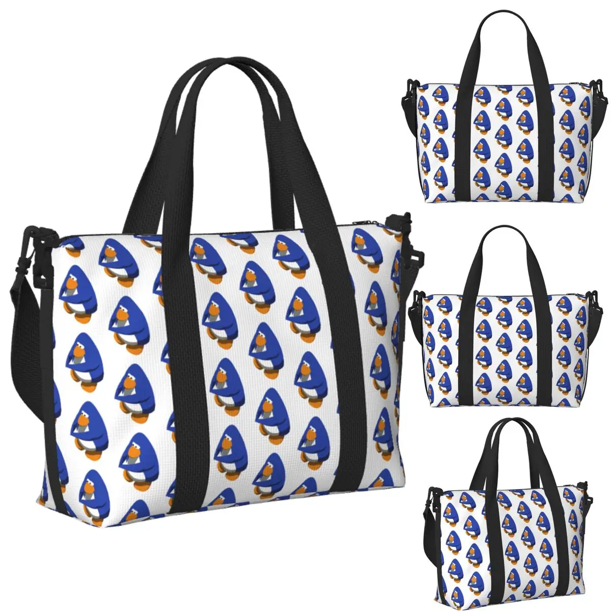 

Custom Club Penguin BOI Beach Travel Bag Large Capacity Tote Bags for Gym Sport Women Shopping Duffle Shoulder Bag