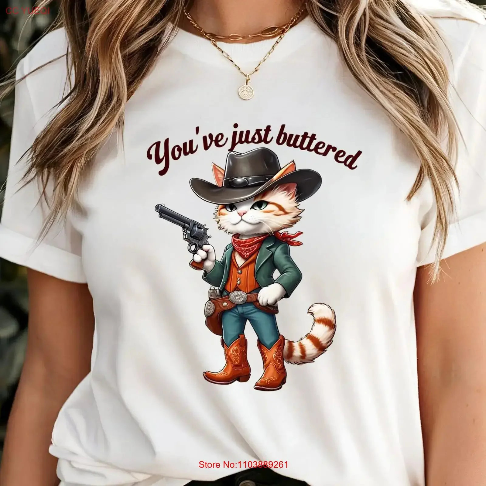 T-shirt drôle Cowboy CaT You've Just Buttered Your Last Biscuit Meowdy Partner Cozy Lover vintage Washed streetwear