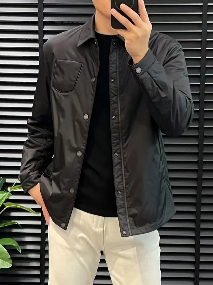 

Winter High-End Patchwork Collar Adstrative Cotton Jaet Men Slim Luxury Simple Warm Cotton Coat Outerwear Zipper Design