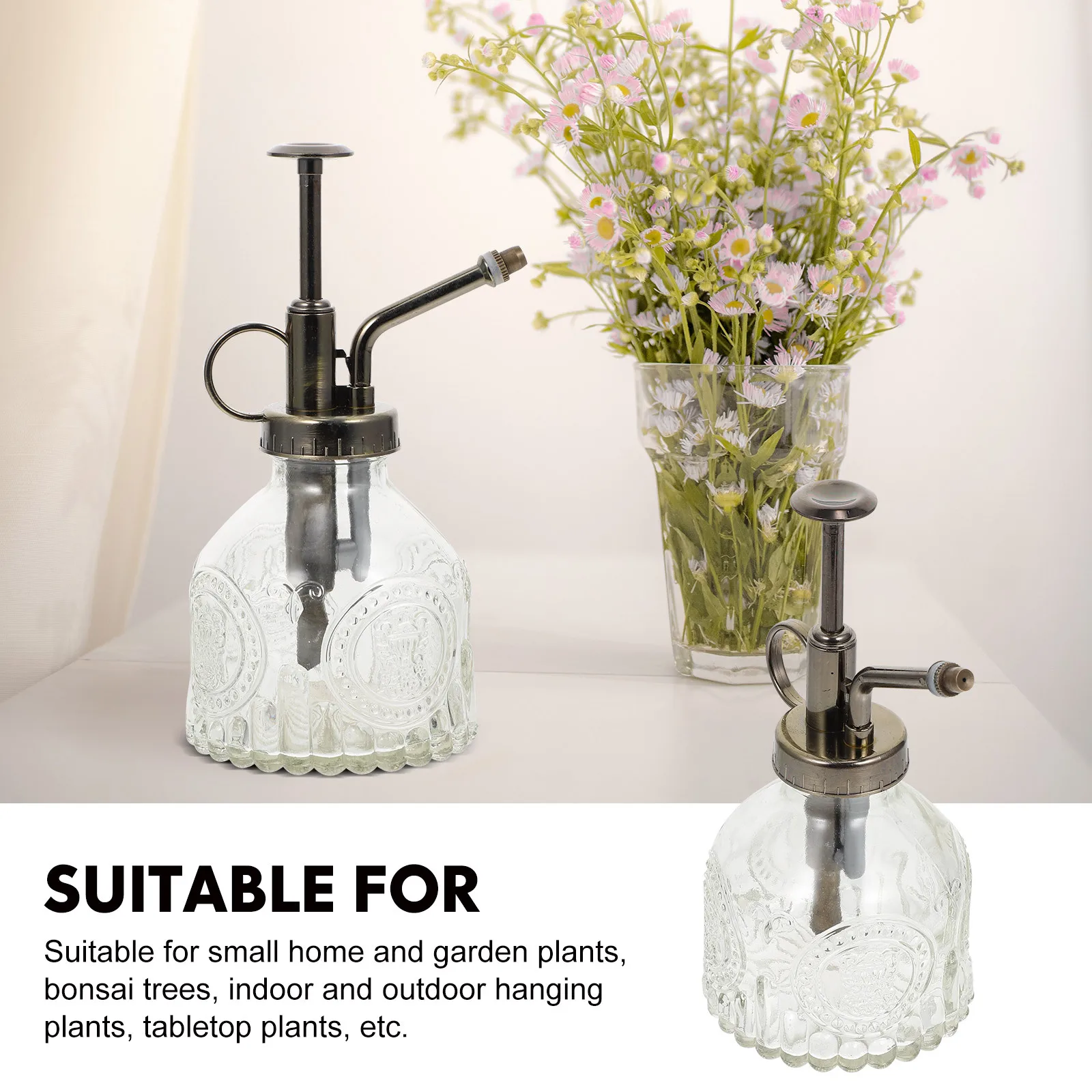 1Pcs Glass Spray Bottle with Pump Beautiful Watering Pot for Plants Flowers Tabletop Precision Stream Mist