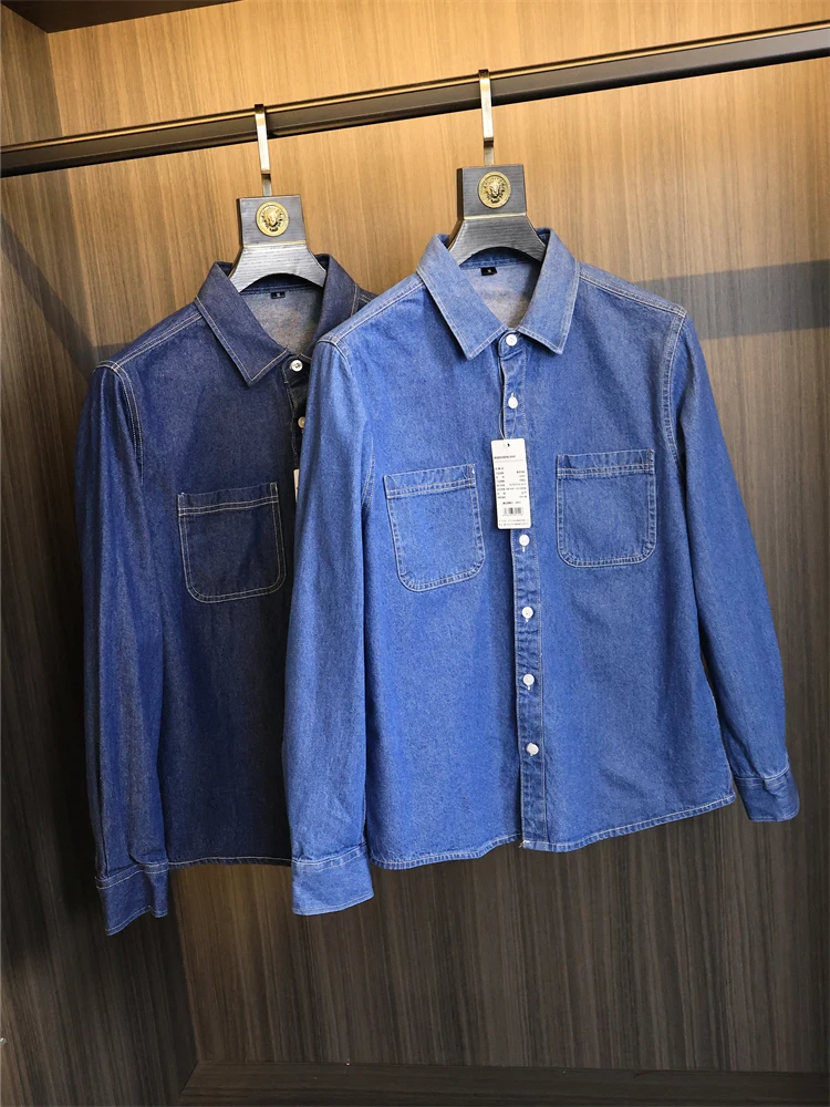 

Ретро-художественный Сле! Джинсовая ткань с энзимом! Осенний мужской цветной воротник с вырезом, свободный повседневный удобный длинный све