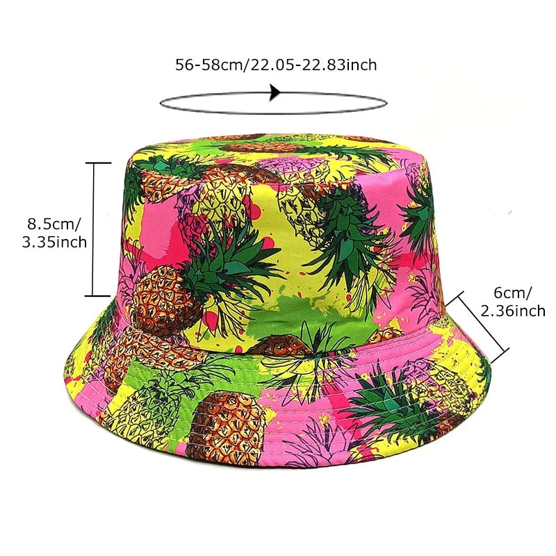 European and American New Printed Pineapple Pattern Bucket Hats for Men and Women Summer Outdoor Sports Sunshade Basin Caps