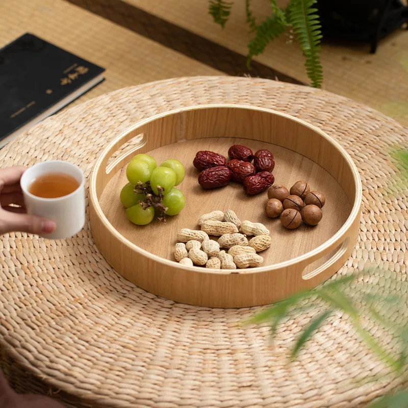 Natural Ash Wood Light Wood Color Round Binaural Tray Kung Fu Tea Tray Dessert Fruit Storage