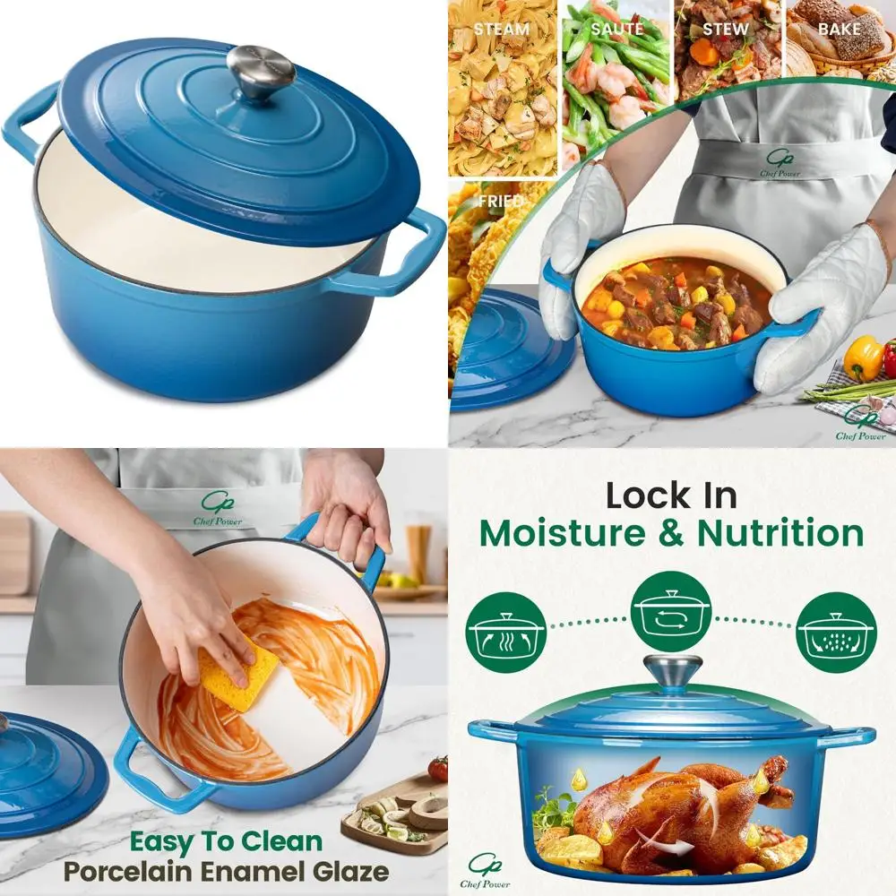 

Enameled Cast Iron Dutch Oven 5-Quart, Ideal for Bread Baking, Braising, Stews, Roasting, Oven Safe, Perfect for Culinary Enthus