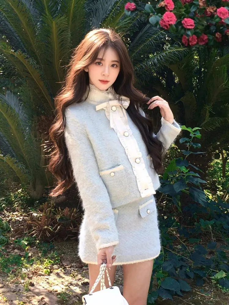

Korean Style Woolen Suit Set Short Coat And Half Skirt Two Piece Set for Early Spring Fashionable And Comfortable Women's Wear
