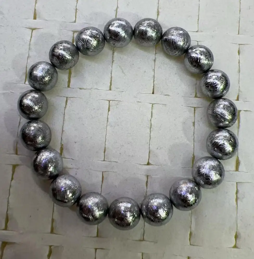 10mm Natural Gibeon Meteorite Moldavite Bracelet Jewelry For Women Men Gift Crystal Silver Round Beads Reiki Gemstone AAAAA