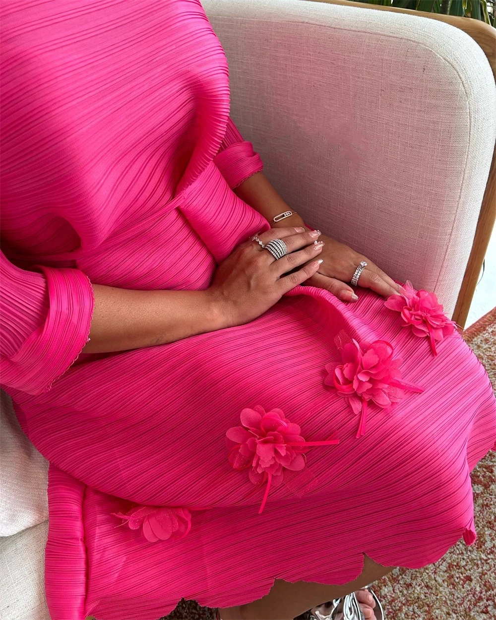 Vestido de fiesta acampanado con cuello Barco de alta calidad, manga hasta la rodilla, encaje floral, vestidos de noche formales