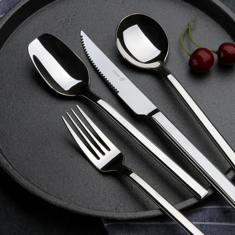 

German Silver Stainless Steel Spoons and Forks Knife Kitchen Travel Utensil Set Decor Household Products Dinnerware Set