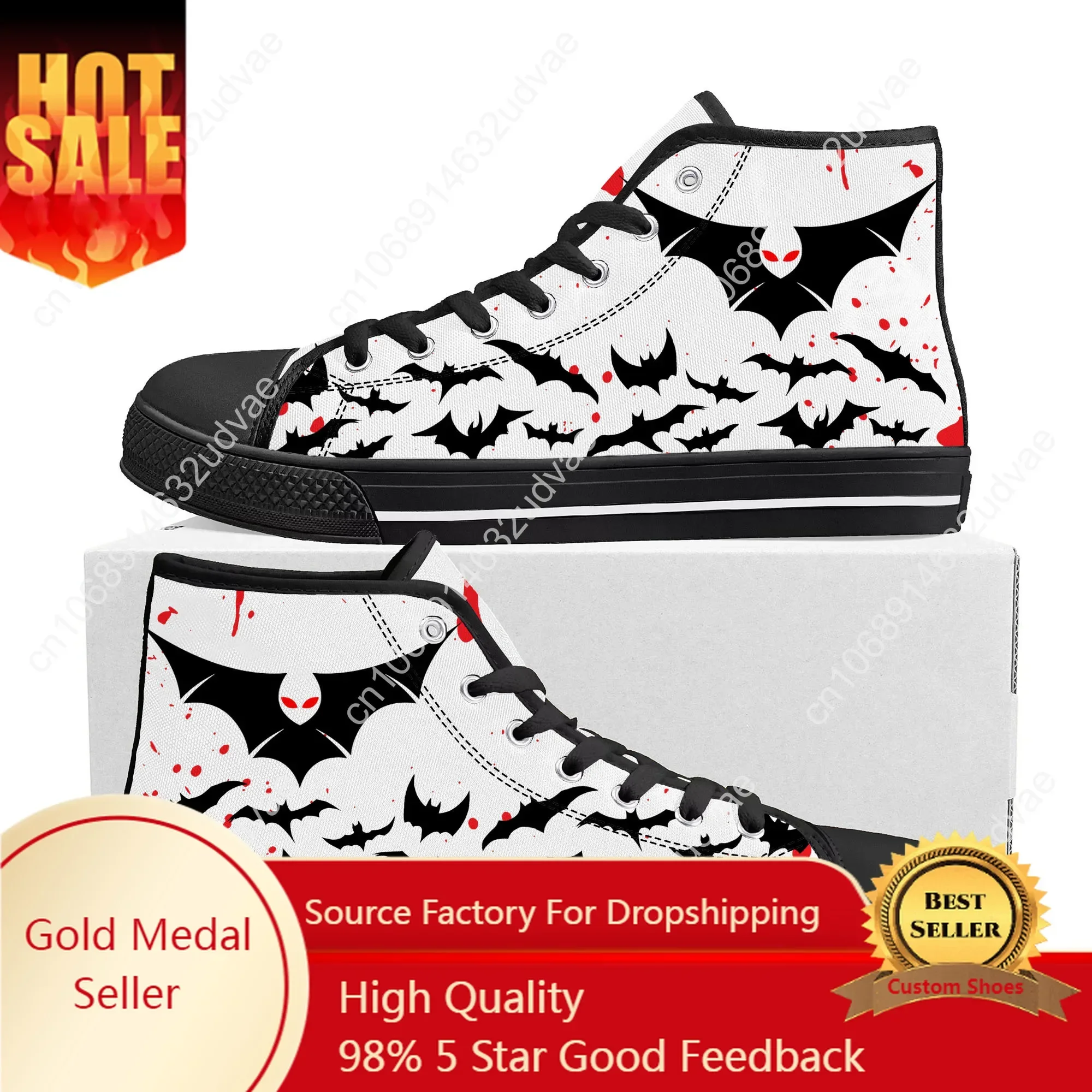 

Robert Pattinson Logo Vampire Bat Wing High Top Sneakers Mens Womens Teenager Canvas Sneaker Casual Couple Shoes Custom Shoe