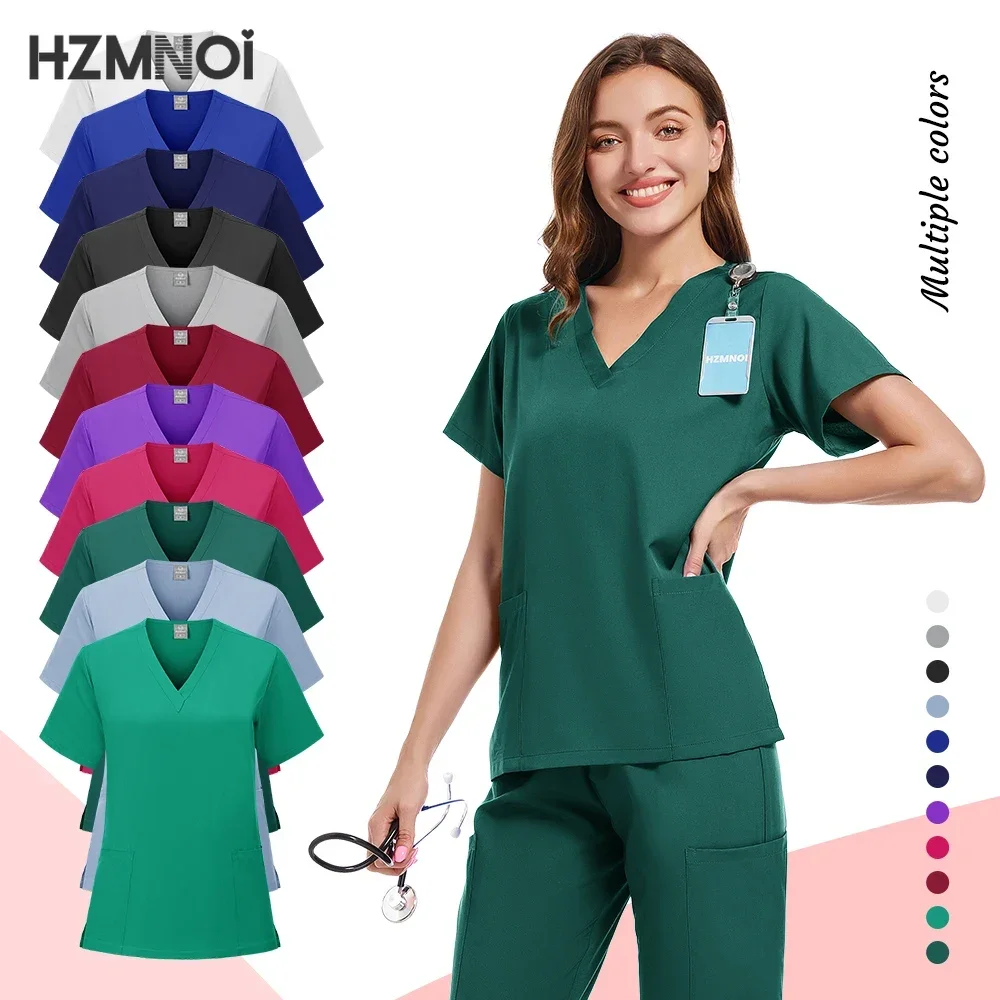 HZNMNOI Scrub Hospital Uniform Medical Top Pants Nurse Uniform High Fashion Uniforms Nursing Scrubs Set Hot Sell Surgical Gowns